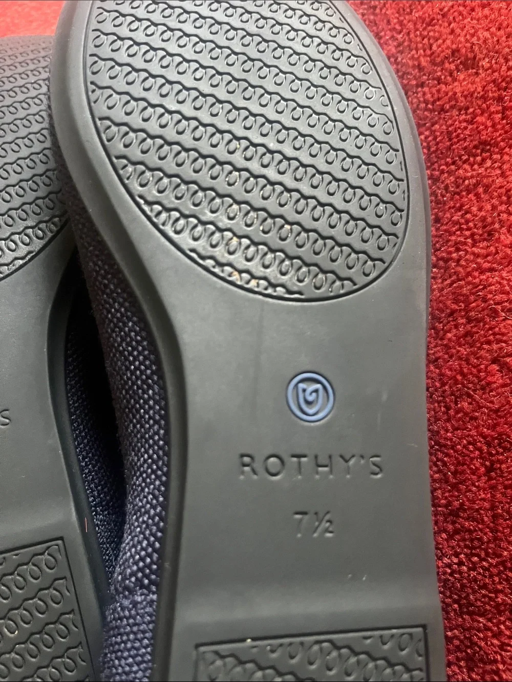 Rothy's Black Knit Pointed Flats with Blue Trim and Lime Insoles